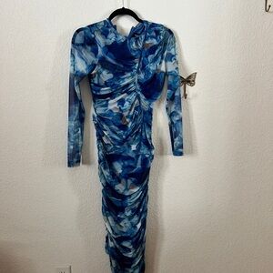 Elegant Blue Ruched Dress